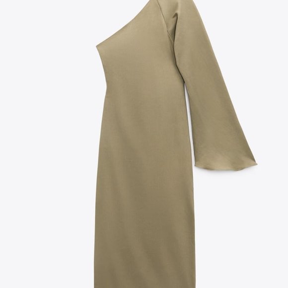 NWT ZARA ASYMMETRICAL LINEN BLEND DRESS  LIGHT KHAKI - REF. 8017/621 S - Picture 4 of 6